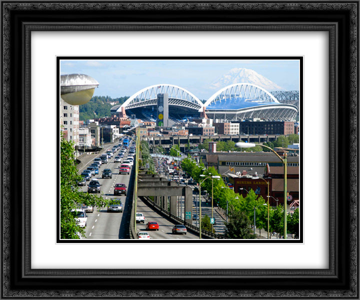CenturyLink Field 24x20 Black Ornate Wood Framed Art Print Poster with Double Matting