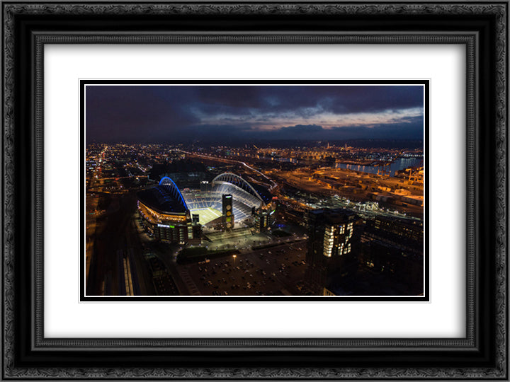 CenturyLink Field 24x18 Black Ornate Wood Framed Art Print Poster with Double Matting