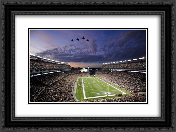 Gillette Stadium 24x18 Black Ornate Wood Framed Art Print Poster with Double Matting