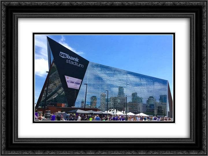 U.S. Bank Stadium 24x18 Black Ornate Wood Framed Art Print Poster with Double Matting