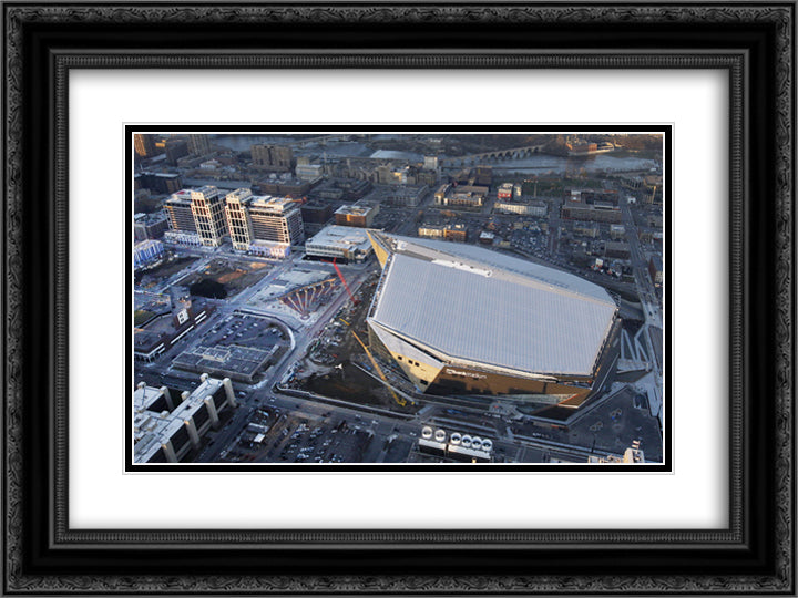 U.S. Bank Stadium 24x18 Black Ornate Wood Framed Art Print Poster with Double Matting
