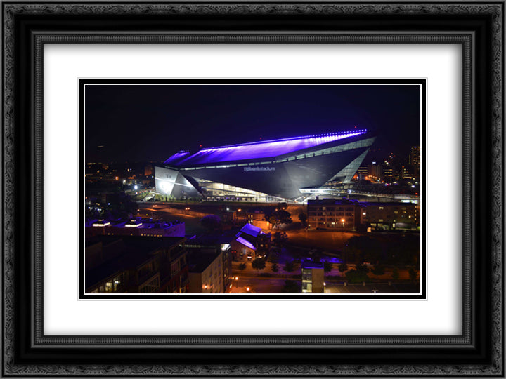 U.S. Bank Stadium 24x18 Black Ornate Wood Framed Art Print Poster with Double Matting