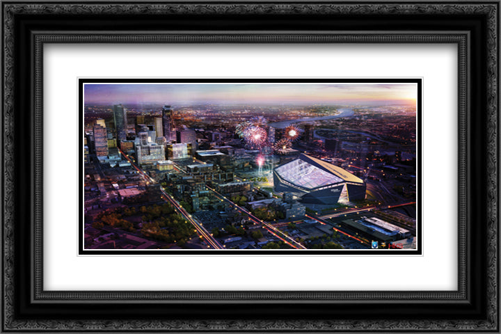 U.S. Bank Stadium 24x16 Black Ornate Wood Framed Art Print Poster with Double Matting