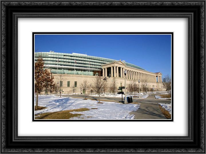 Soldier Field 24x18 Black Ornate Wood Framed Art Print Poster with Double Matting