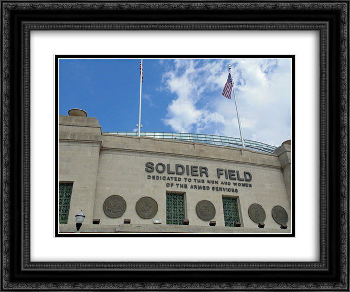 Soldier Field 24x20 Black Ornate Wood Framed Art Print Poster with Double Matting