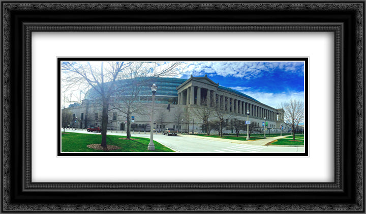 Soldier Field 24x14 Black Ornate Wood Framed Art Print Poster with Double Matting