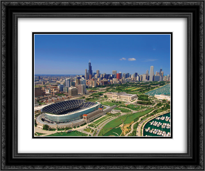 Soldier Field 24x20 Black Ornate Wood Framed Art Print Poster with Double Matting