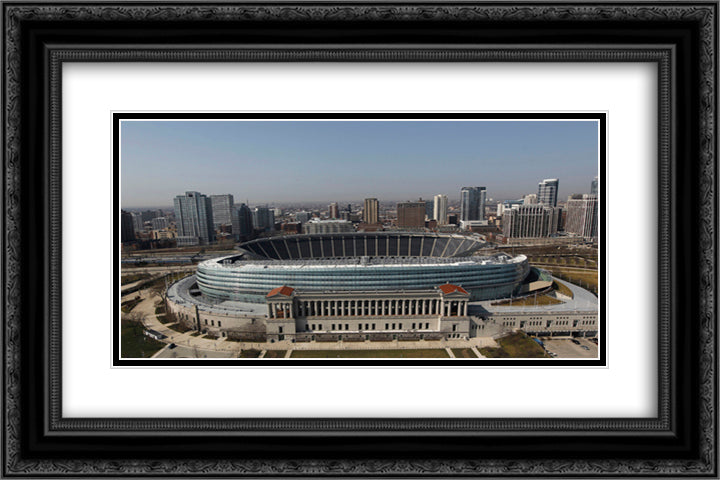 Soldier Field 24x16 Black Ornate Wood Framed Art Print Poster with Double Matting