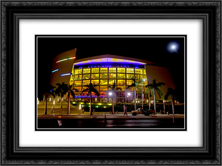 American Airlines Arena 24x18 Black Ornate Wood Framed Art Print Poster with Double Matting