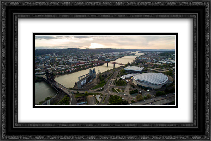 Moda Center 24x16 Black Ornate Wood Framed Art Print Poster with Double Matting