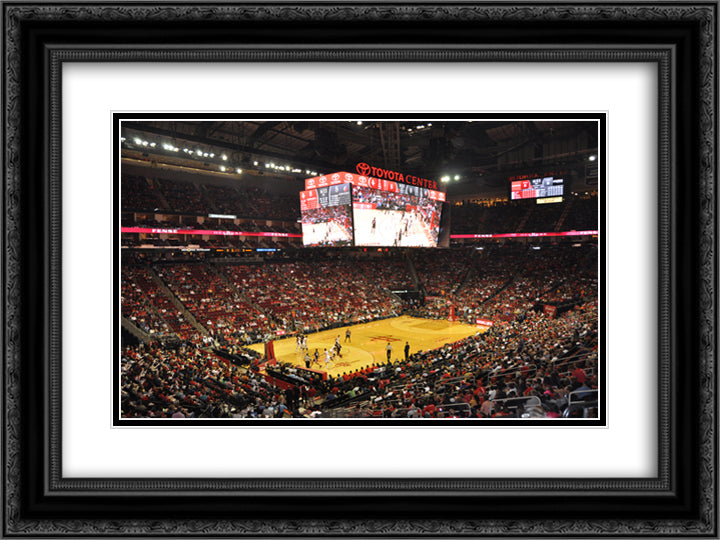 Toyota Center 24x18 Black Ornate Wood Framed Art Print Poster with Double Matting