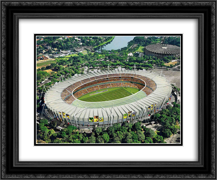 Mineirao Stadium 24x20 Black Ornate Wood Framed Art Print Poster with Double Matting