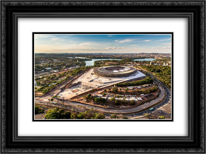 Mineirao Stadium 24x18 Black Ornate Wood Framed Art Print Poster with Double Matting