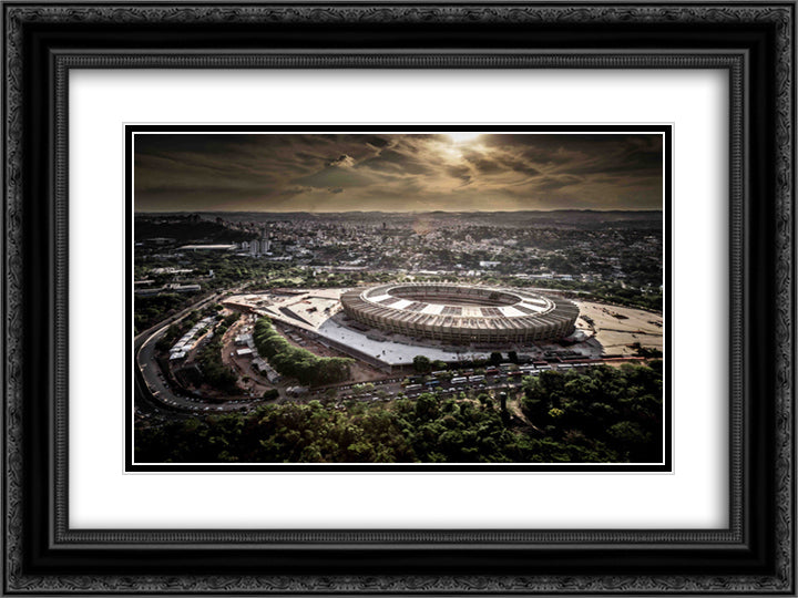 Mineirao Stadium 24x18 Black Ornate Wood Framed Art Print Poster with Double Matting