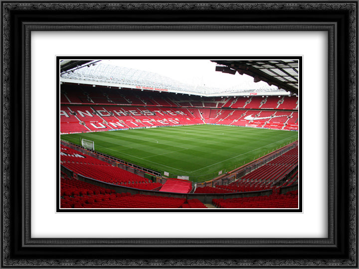 Manchester United Old Trafford 24x18 Black Ornate Wood Framed Art Print Poster with Double Matting