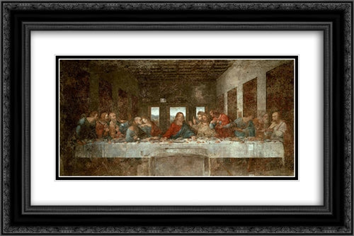 The Last Supper - Before Restoration 24x16 Black Ornate Wood Framed Art Print Poster with Double Matting by da Vinci, Leonardo