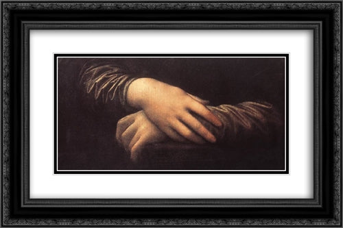 Mona Lisa [detail: 2] 24x16 Black Ornate Wood Framed Art Print Poster with Double Matting by da Vinci, Leonardo