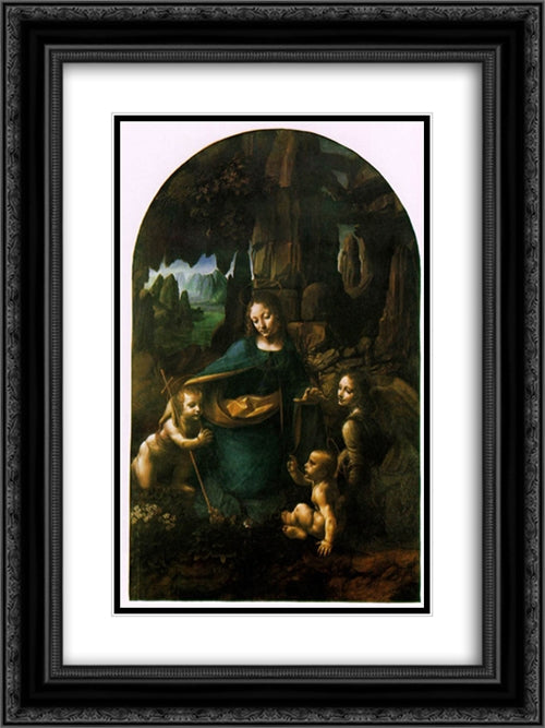 Virgin of the Rocks 18x24 Black Ornate Wood Framed Art Print Poster with Double Matting by da Vinci, Leonardo