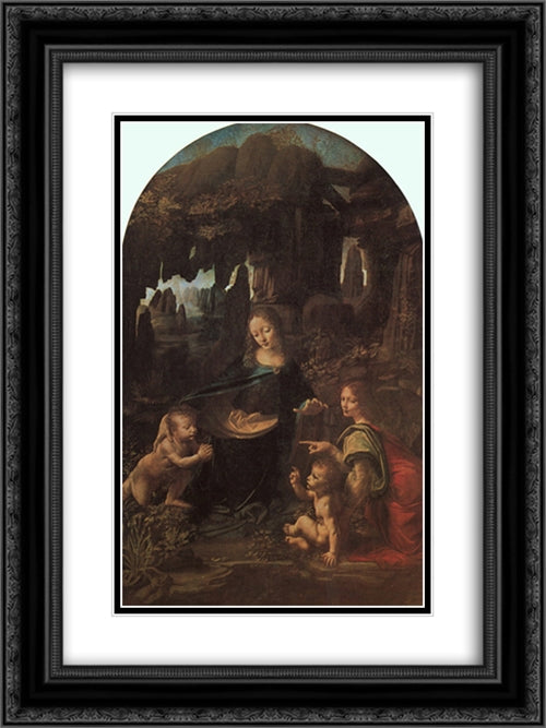 Virgin of the Rocks 18x24 Black Ornate Wood Framed Art Print Poster with Double Matting by da Vinci, Leonardo