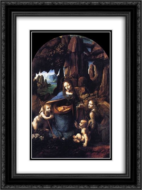 Virgin of the Rocks 18x24 Black Ornate Wood Framed Art Print Poster with Double Matting by da Vinci, Leonardo