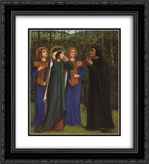 The Meeting of Dante and Beatrice in Paradise 20x22 Black Ornate Wood Framed Art Print Poster with Double Matting by Rossetti, Dante Gabriel