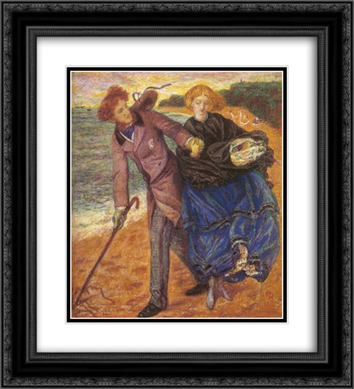 Writing on the Sand 20x22 Black Ornate Wood Framed Art Print Poster with Double Matting by Rossetti, Dante Gabriel