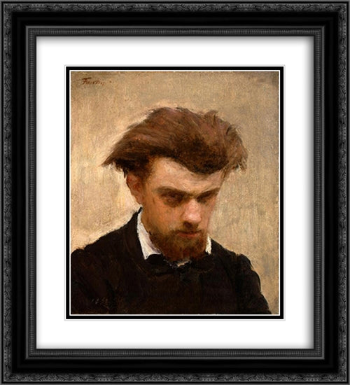 Self-Portrait 20x22 Black Ornate Wood Framed Art Print Poster with Double Matting by Fantin Latour, Henri