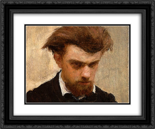 Self-Portrait [detail: 2] 24x20 Black Ornate Wood Framed Art Print Poster with Double Matting by Fantin Latour, Henri