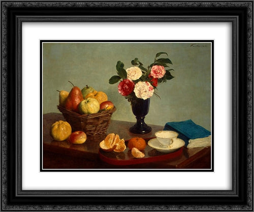 Still Life 24x20 Black Ornate Wood Framed Art Print Poster with Double Matting by Fantin Latour, Henri