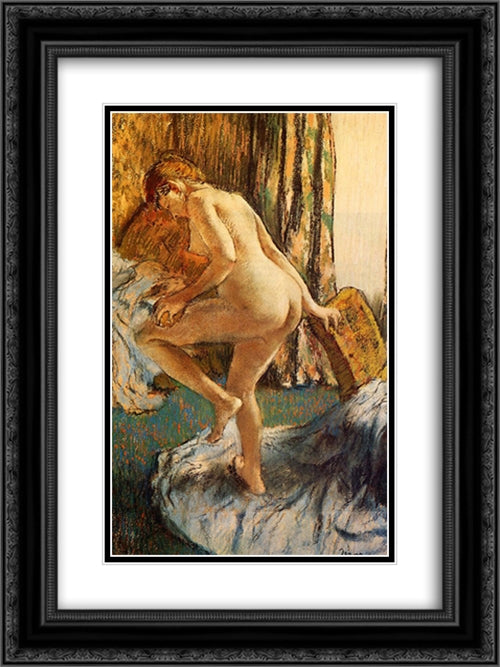 After the Bath 18x24 Black Ornate Wood Framed Art Print Poster with Double Matting by Degas, Edgar