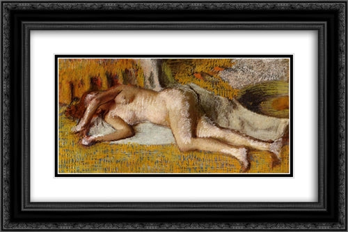 After the Bath 24x16 Black Ornate Wood Framed Art Print Poster with Double Matting by Degas, Edgar