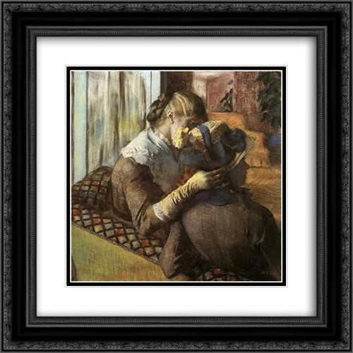 At the Milliner's 20x20 Black Ornate Wood Framed Art Print Poster with Double Matting by Degas, Edgar