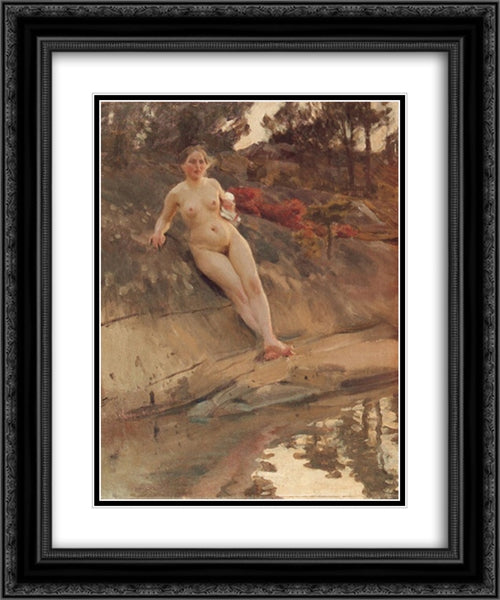 Sunbathing girl 20x24 Black Ornate Wood Framed Art Print Poster with Double Matting by Zorn, Anders