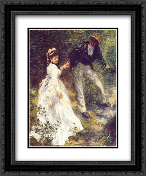 La Promenade 20x24 Black Ornate Wood Framed Art Print Poster with Double Matting by Renoir, Pierre Auguste