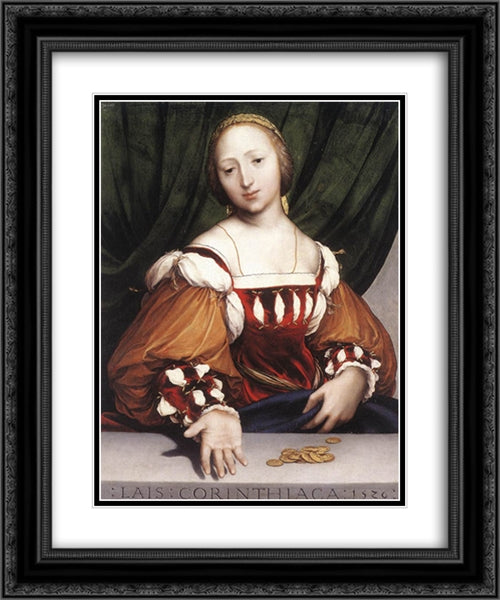 Lais of Corinth 20x24 Black Ornate Wood Framed Art Print Poster with Double Matting by Holbein the Younger, Hans