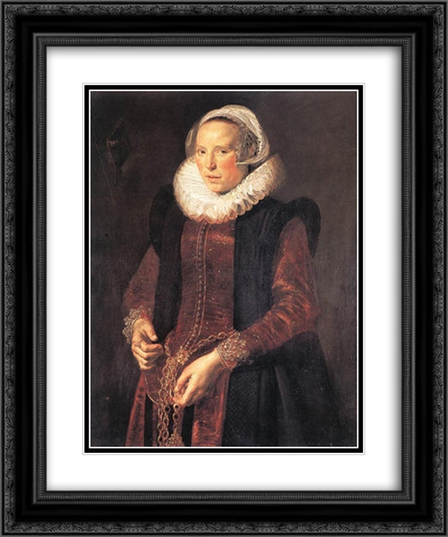 Portrait of a Woman 20x24 Black Ornate Wood Framed Art Print Poster with Double Matting by Hals, Frans