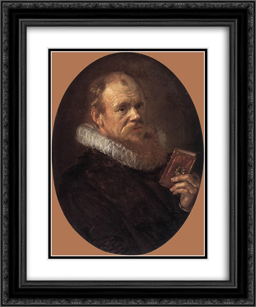 Theodorus Schrevelius 20x24 Black Ornate Wood Framed Art Print Poster with Double Matting by Hals, Frans