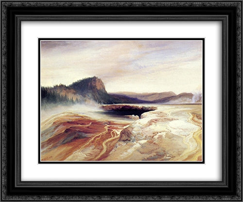 Giant Blue Spring, Yellowstone 24x20 Black Ornate Wood Framed Art Print Poster with Double Matting by Moran, Thomas