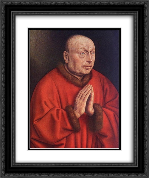 The Ghent Altarpiece: The Donor [detail] 20x24 Black Ornate Wood Framed Art Print Poster with Double Matting by van Eyck, Jan