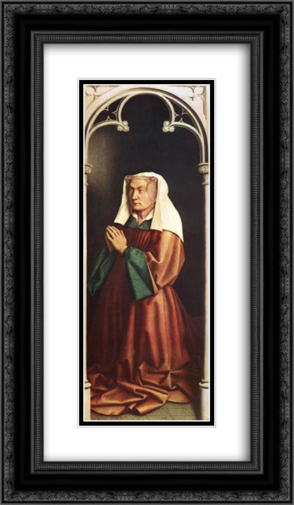The Ghent Altarpiece: The Donor's Wife 14x24 Black Ornate Wood Framed Art Print Poster with Double Matting by van Eyck, Jan
