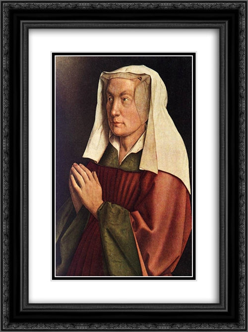 The Ghent Altarpiece: The Donor's Wife [detail] 18x24 Black Ornate Wood Framed Art Print Poster with Double Matting by van Eyck, Jan