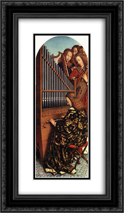 The Ghent Altarpiece: Angels Playing Music 14x24 Black Ornate Wood Framed Art Print Poster with Double Matting by van Eyck, Jan