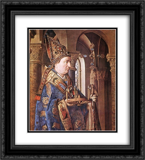 The Madonna with Canon van der Paele [detail: 1] 20x22 Black Ornate Wood Framed Art Print Poster with Double Matting by van Eyck, Jan