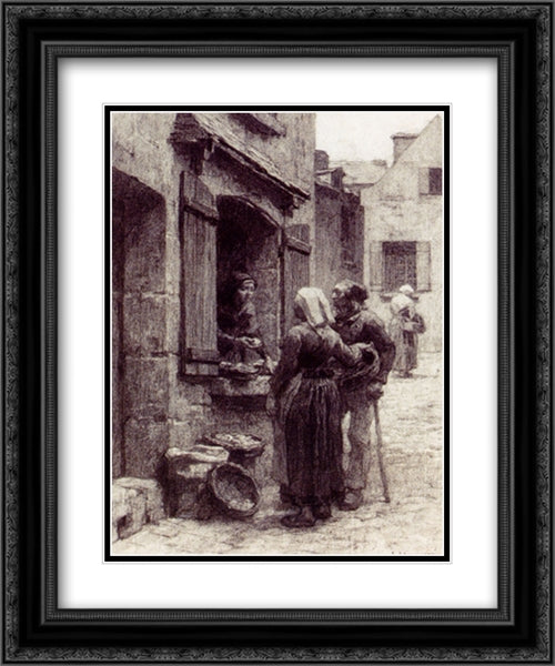 Breton Peasants Buying Fruit At Landerneau 20x24 Black Ornate Wood Framed Art Print Poster with Double Matting by L'Hermitte, Leon Augustin