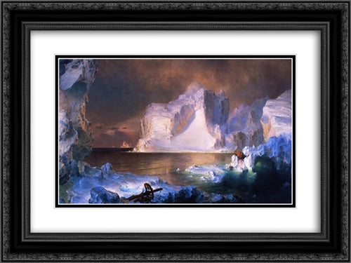 The Icebergs 24x18 Black Ornate Wood Framed Art Print Poster with Double Matting by Church, Frederic Edwin