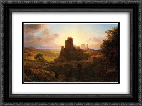 The Ruins at Sunion, Greece 24x18 Black Ornate Wood Framed Art Print Poster with Double Matting by Church, Frederic Edwin