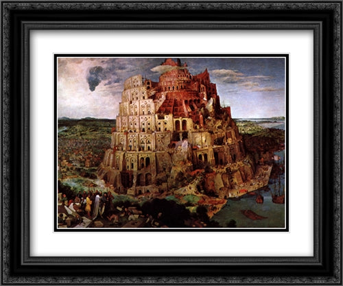The Tower of Babel 24x20 Black Ornate Wood Framed Art Print Poster with Double Matting by Bruegel the Elder, Pieter