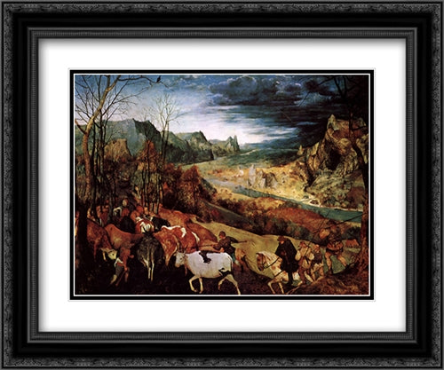 The Return of the Herd 24x20 Black Ornate Wood Framed Art Print Poster with Double Matting by Bruegel the Elder, Pieter