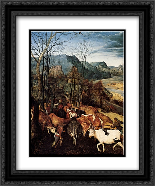 The Return of the Herd [detail] 20x24 Black Ornate Wood Framed Art Print Poster with Double Matting by Bruegel the Elder, Pieter