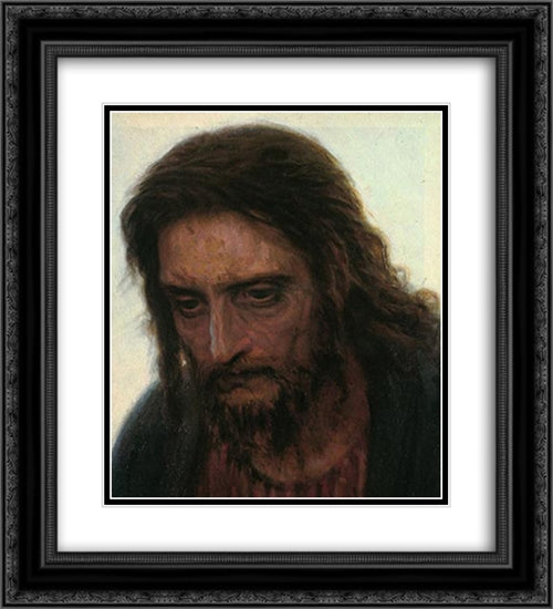 Christ in the Wilderness [detail] 20x22 Black Ornate Wood Framed Art Print Poster with Double Matting by Kramskoi, Ivan Nikolaevich